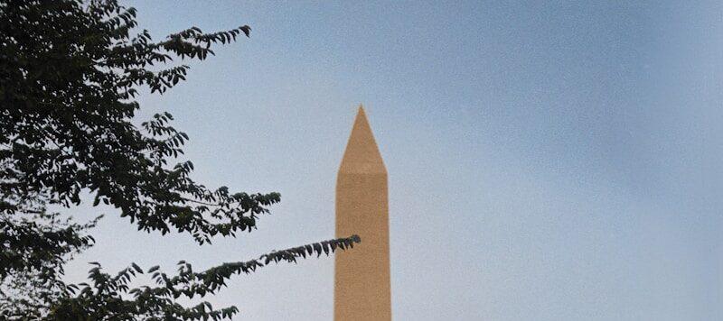 Buses departing in front of the Washington Monument after the Civil Rights March on Washington, D.C.