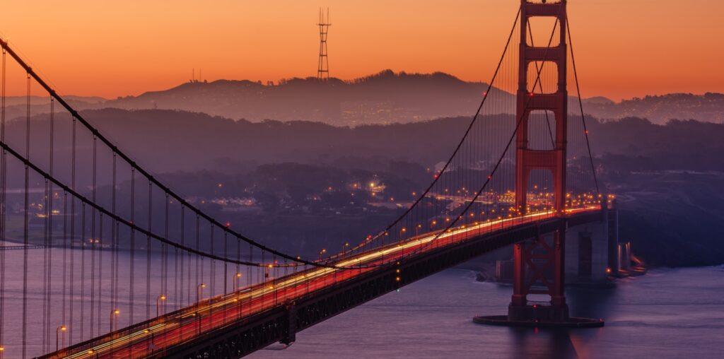 Golden Gate Bridge during sunset